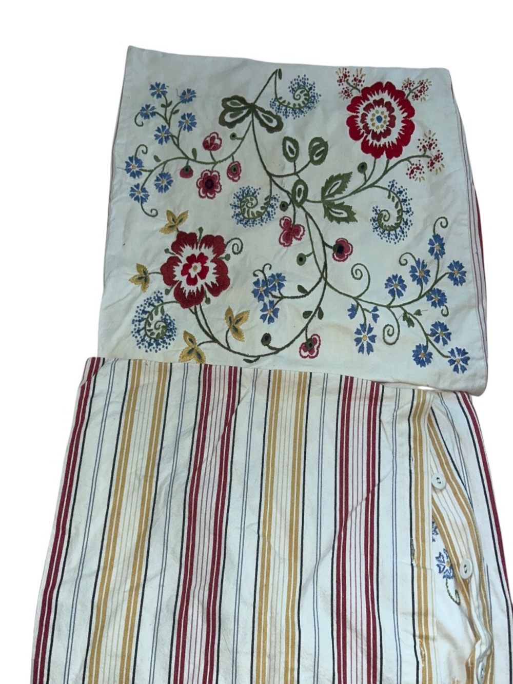 Cottagecore embroidered floral awning stripe pair 2 standard pillow shams
